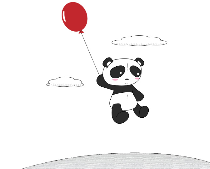 Vector drawing of a cute panda with a red balloon design