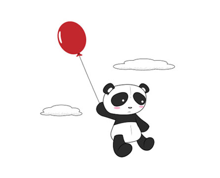 Vector illustration of a cute panda character with a red balloon