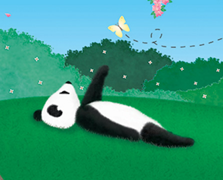 Digital watercolor painting of a panda in a park